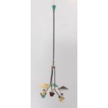 Lampadario a tre luci in ottone e metallo. Prod. Italia, 1950 ca. Cm 106x40x40.