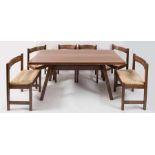 GIOVANNI MICHELUCCI Tavolo in legno con sei sedie della serie Torbecchia. Marchio originale. Prod. P