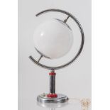 Lampada in metallo con sfera in vetro. Prod. Italia, 1940 ca. Cm 48x26x26.