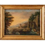 Maestro del XIX secolo “Paesaggio con figure”. Olio su tela. Cm 31x42.