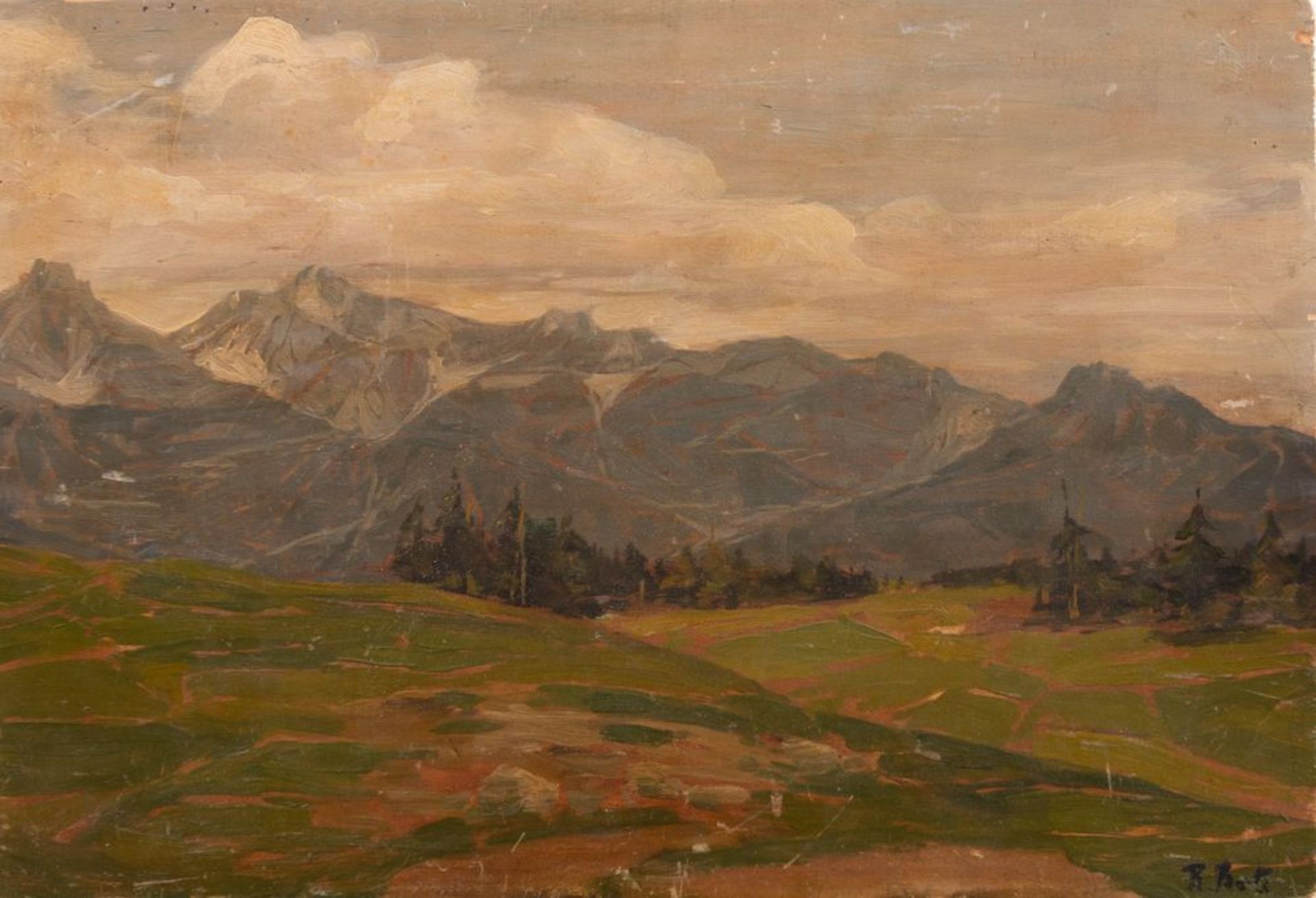 RENATO BERTI (Padova 1884 - Vicenza 1939) "Paesaggio". Olio su tavola. Cm Opera firmata in basso a d