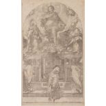 “Estasi di San Francesco”. Incisione su carta, copia da Federico Barocci. Lastra: cm 54,5x32,5.