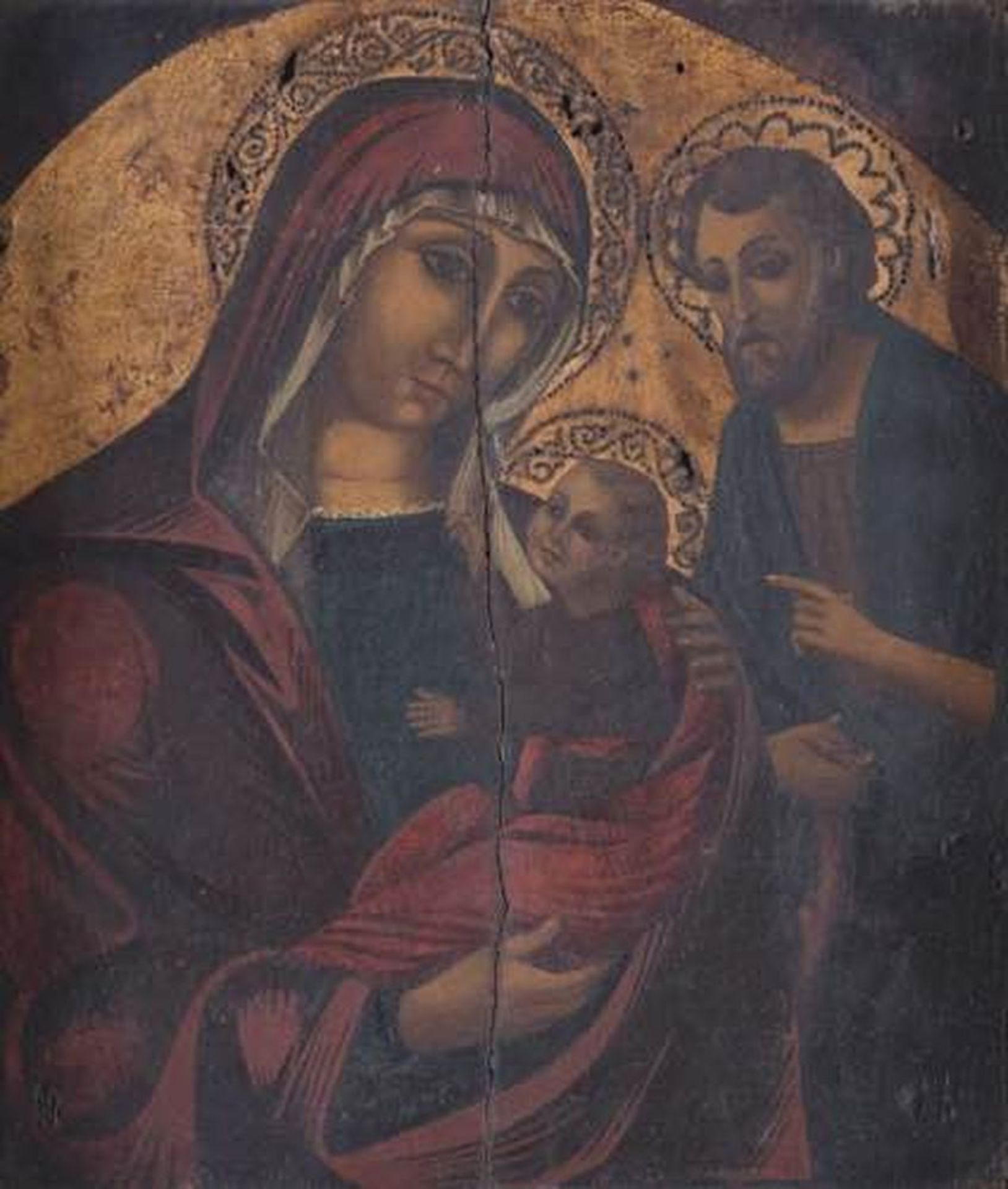 Maestro greco del XVIII secolo. “Sacra famiglia”. Tempera su tavola a fondo oro.Cm 29x25. - Image 2 of 6