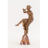 PAR RIGUAL  "Danceuse aux flutes". Scultura in antimonio. Al retro reca timbro. Cm 31,5x8x16,5.