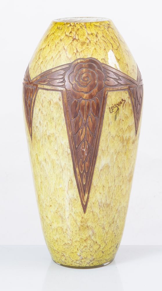 LEGRAS Grande vaso in pasta di vetro soffiato. Marchio originale. Prod. Legras, Francia, 1920 ca. Cm