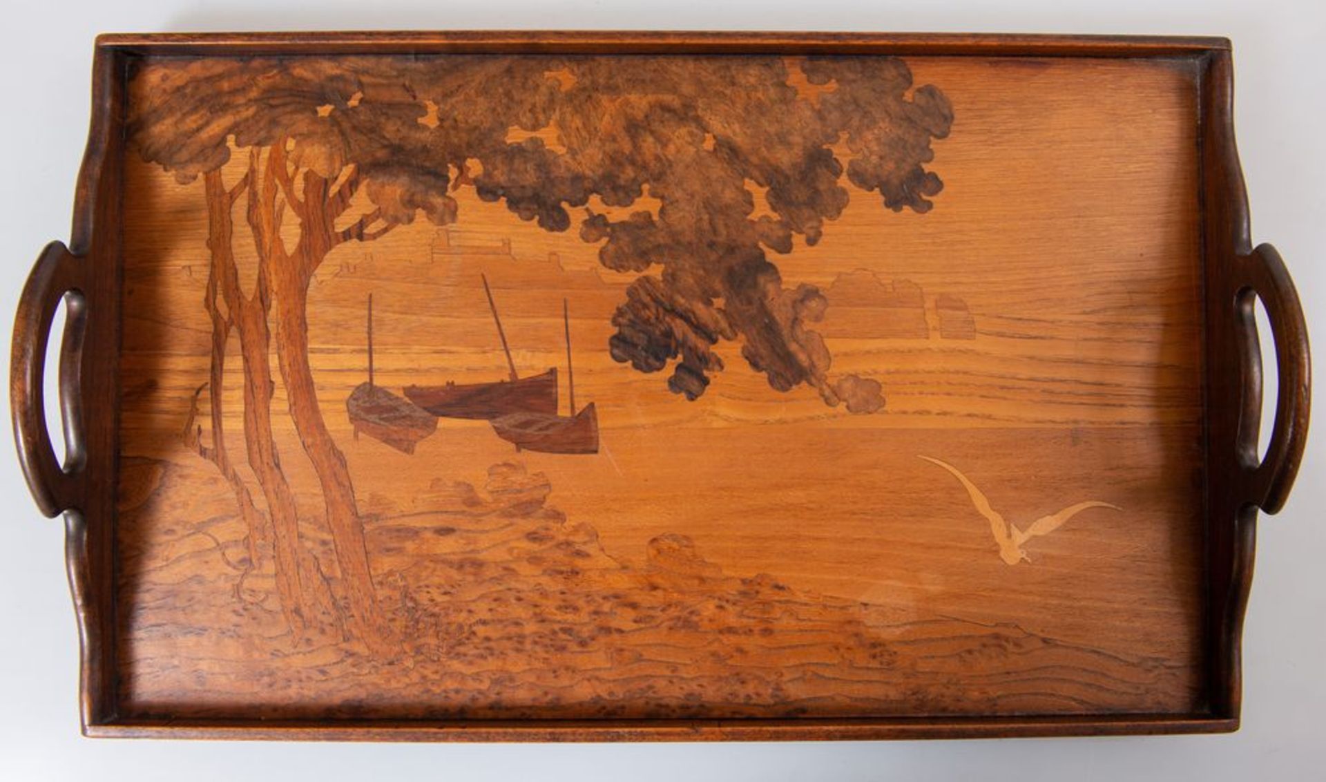 EMILE GALLE’ Vassoio in legno con intarsi. Marchio originale. Prod. Emile Galle’, Francia, 1890 - Image 2 of 2