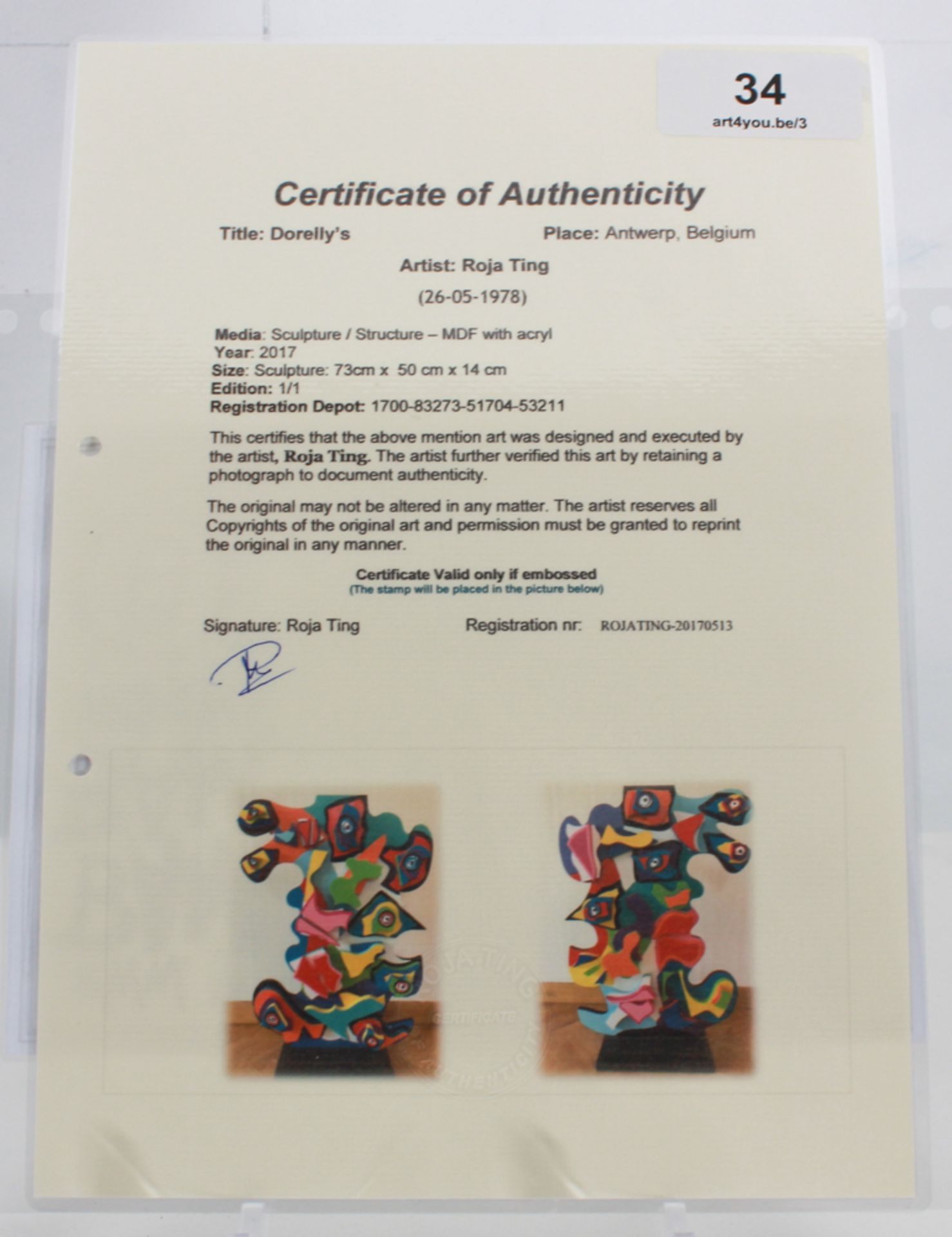 Roja Ting (1978) Wooden sculpture signed Roja Ting, ** Dorelly’s **, with certificate - size - Bild 10 aus 10