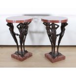 Meuble Pair of tables in bronze with marble top, feet in Empire style. - size height and width 75