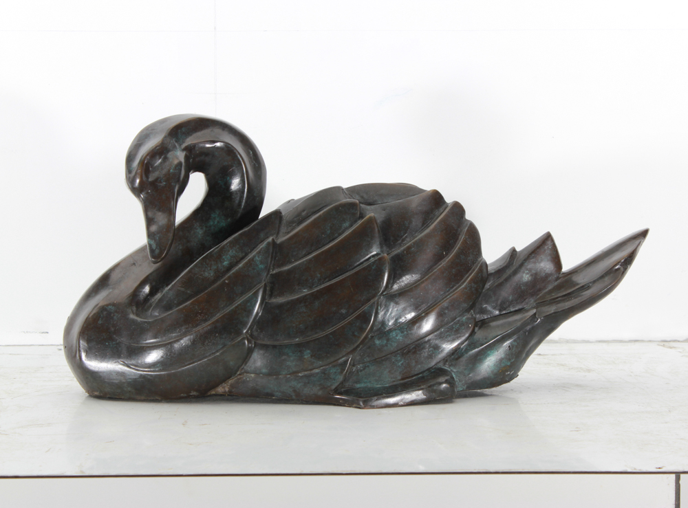 Bronze Sculpture in bronze, ** Swan **, in Art Deco style. - size height and width 34 X 32 X 65 cm - Image 4 of 4