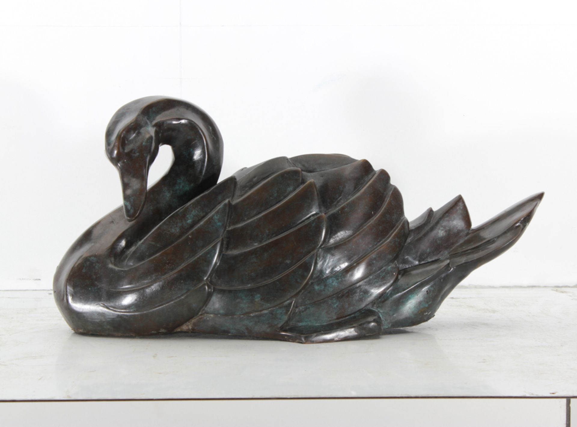 Bronze Sculpture in bronze, ** Swan **, in Art Deco style. - size height and width 34 X 32 X 65 cm - Bild 4 aus 4