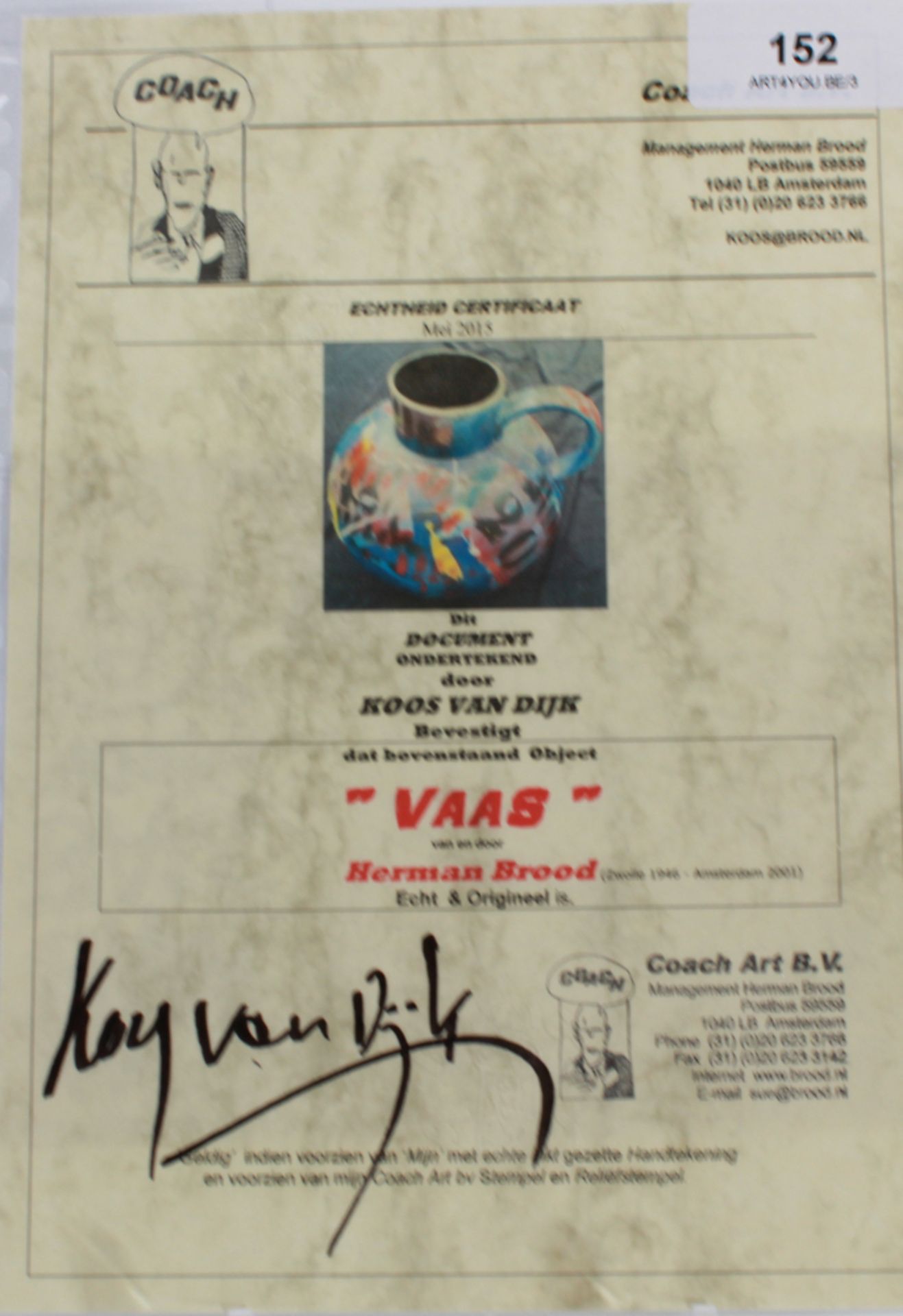 Herman Brood (1946 - 2001) Object from and get: Herman Brood, ** vase **, with certificate from Koos - Image 10 of 10