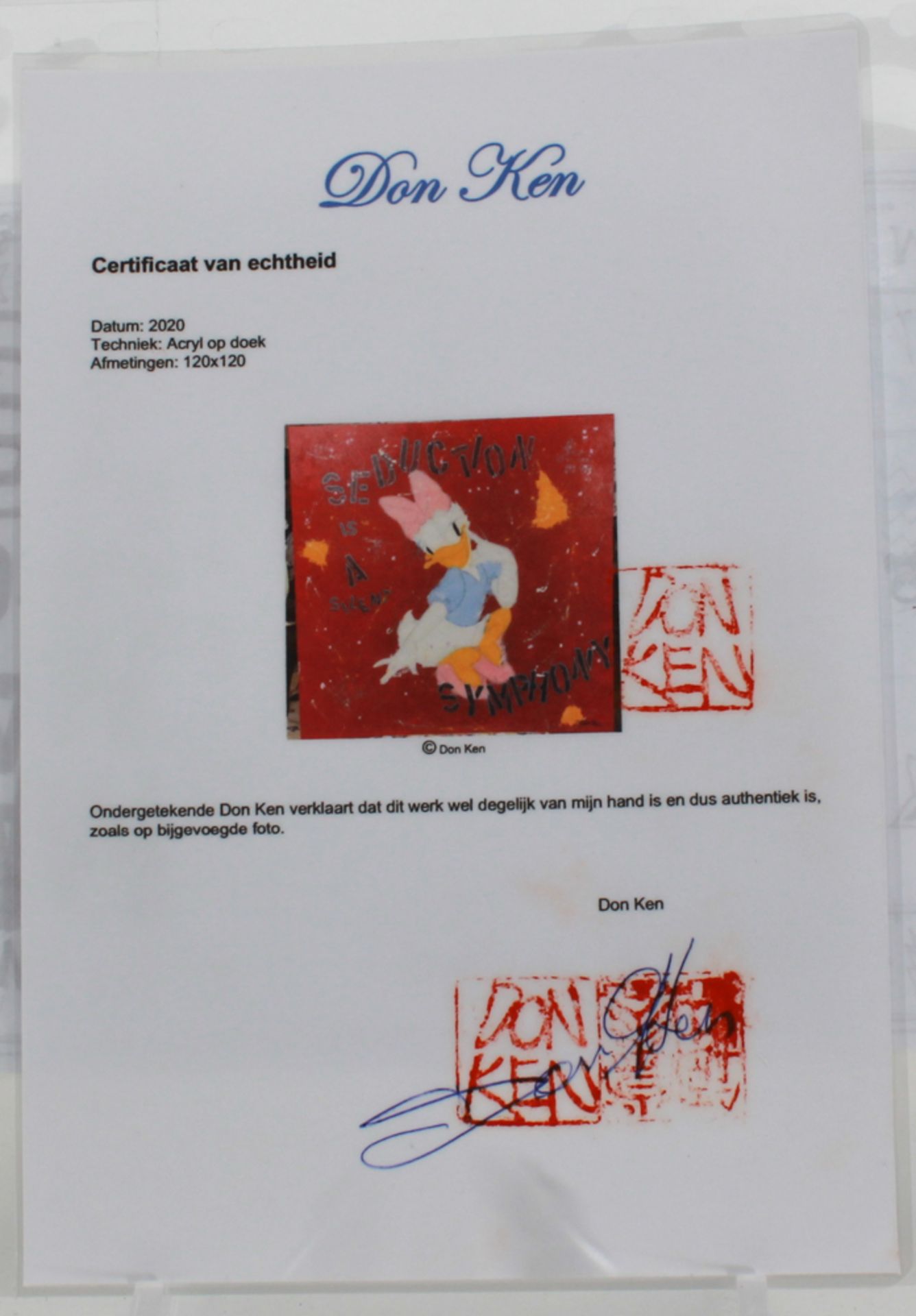Don Ken (1956 Oostende) Acrylic on canvas signed Don Ken, ** Seduction is Silent Symphony **, with - Image 5 of 5
