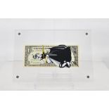 Death NYC Dollar bill with image ** Cinderella ** in plexi holder get. Death N Y C. - size height