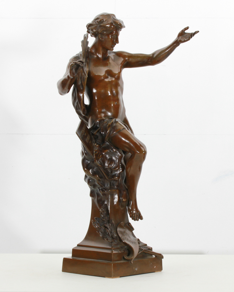 Emile Picault (1833 - 1915) Antique bronze XIX century, brown patina, figure Emile Picault, (1833 - - Image 2 of 10