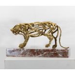 Bronze Sculpture in brass ** Panther **, on marble base. Not signed. - size height and width 29 X 15