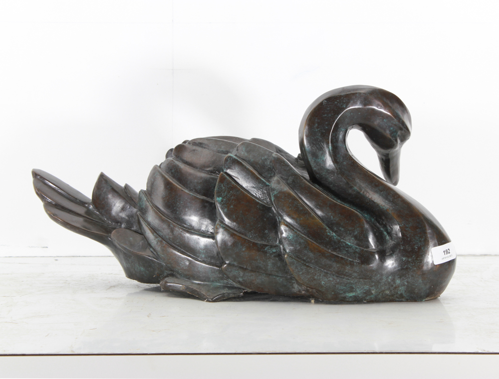 Bronze Sculpture in bronze, ** Swan **, in Art Deco style. - size height and width 34 X 32 X 65 cm - Image 3 of 4