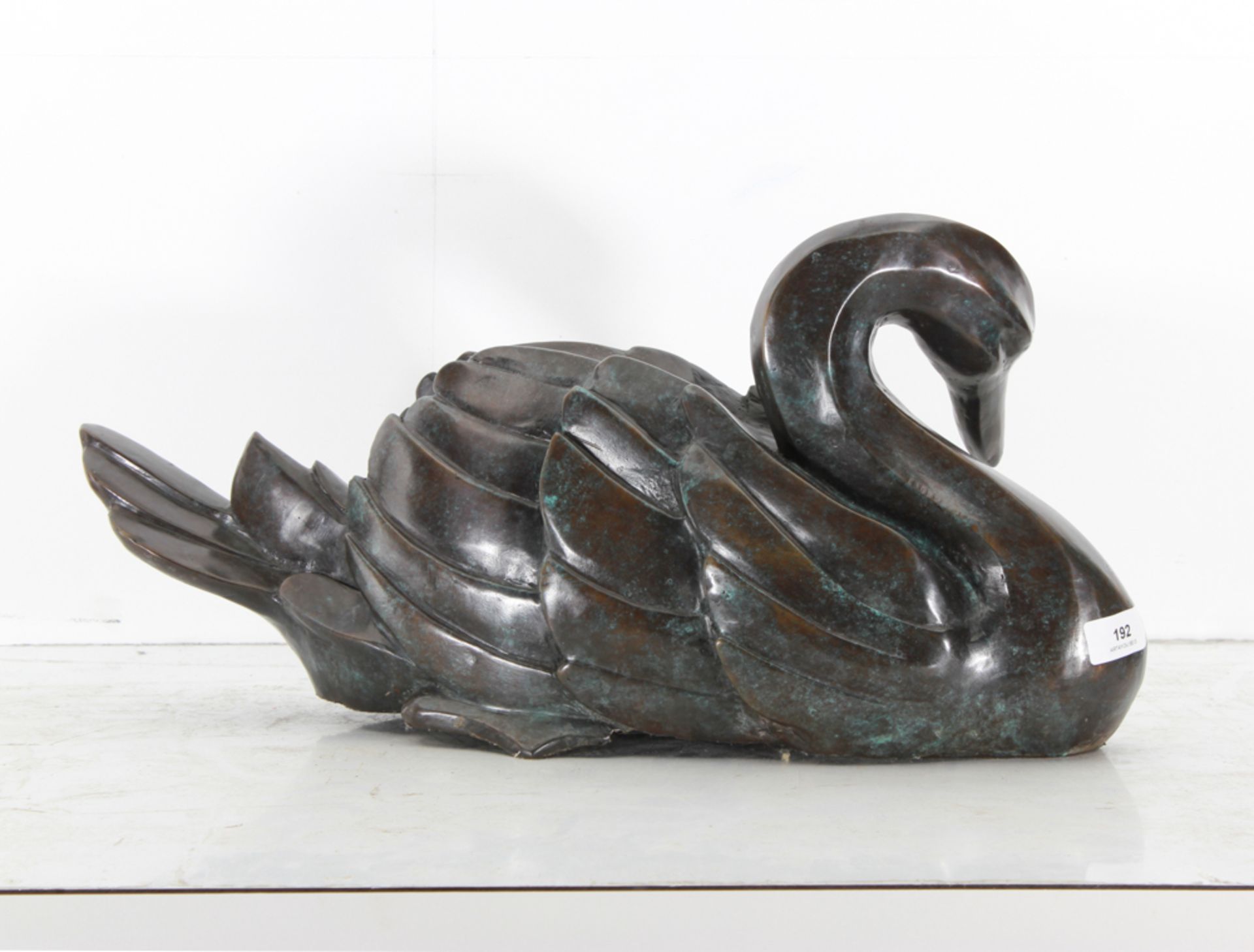 Bronze Sculpture in bronze, ** Swan **, in Art Deco style. - size height and width 34 X 32 X 65 cm - Bild 3 aus 4