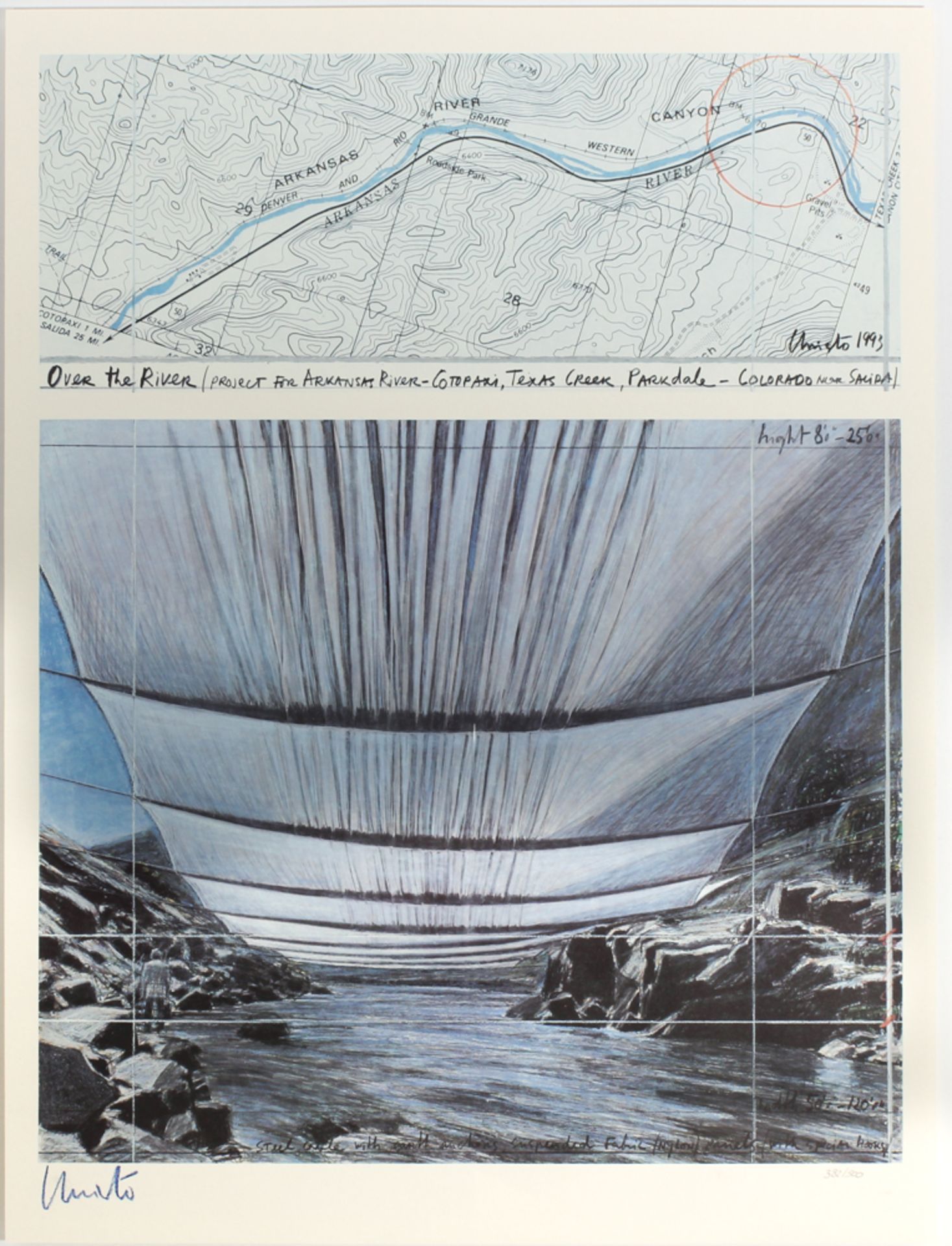 Christo (1935 - 2020) Offset lithograph signed Javacheff Christo, ** Over the River II **, No. 382/ - Bild 2 aus 5