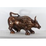 Bronze Bronze sculpture ** Bull of Wall Street **. - size height and width 45 X 45 X 68 cm