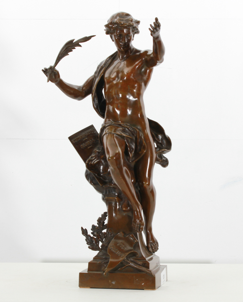 Emile Picault (1833 - 1915) Antique bronze XIX century, brown patina, figure Emile Picault, (1833 - - Image 4 of 10