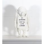 Banksy (1973 Yate UK) Banksy polystone sculpture, ** Monkey Sign **, 2.2 kg. “White“ with the