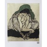 Egon Schiele, Crouching Woman with Green HeadscarfEgon Schiele, Crouching Woman with Green Head