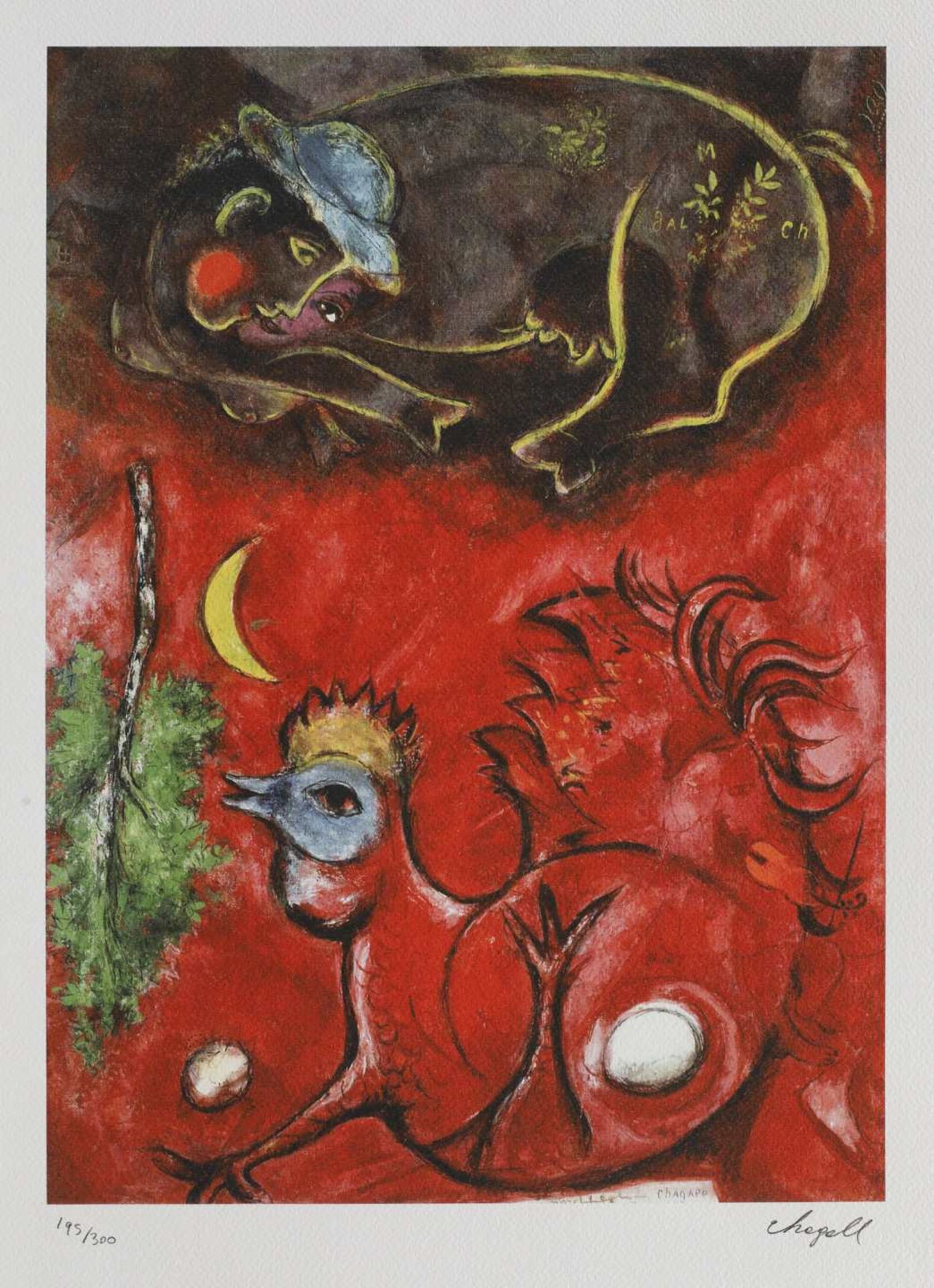 Marc Chagall, Listening to the Cock Marc Chagall, Listening to the Cock, chromolithography, 46 × 33