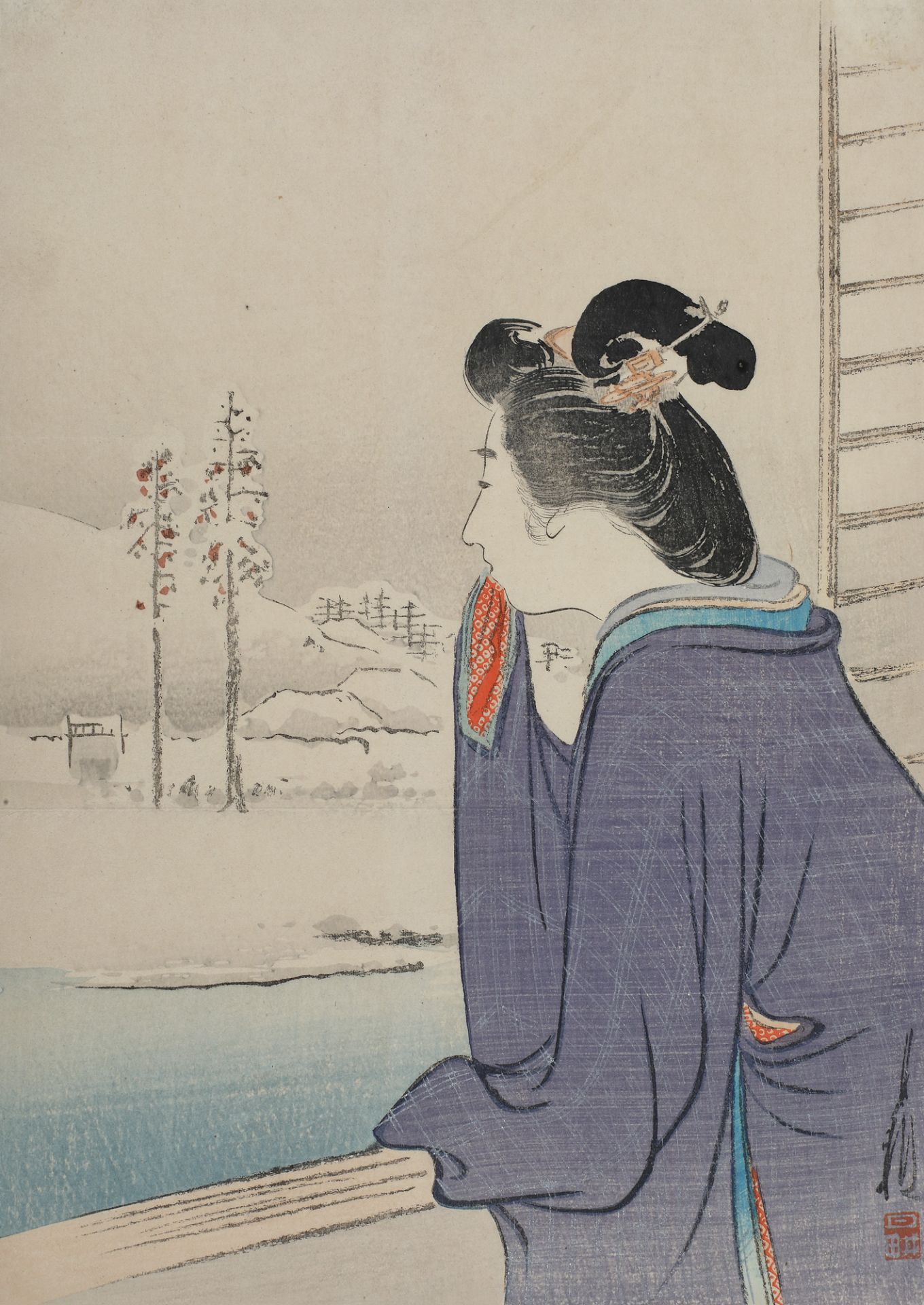 Ogata Gekkō, Winter at The WindowOgata Gekkō, Winter at The Window, kuchi-e, 31 × 22,5 cm, s