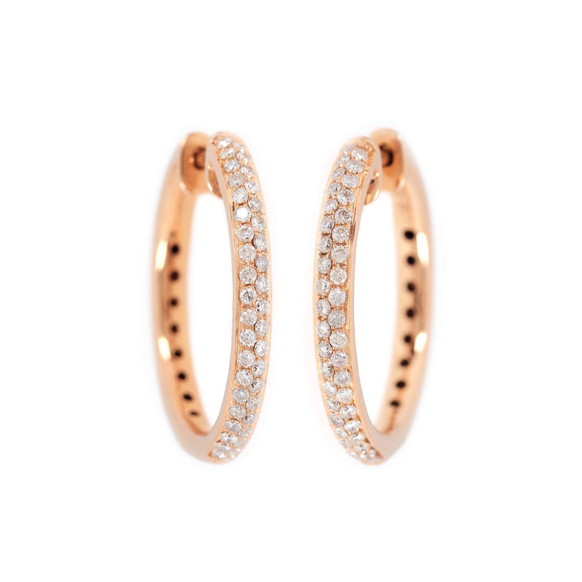 Rose gold earrings, paved with diamonds