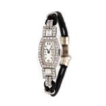 Art Deco wristwatch, white gold and platinum, decorated with diamonds, women, approx. 1930