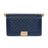 "Boy" - Chanel bag, quilted leather, blue, authenticity card and original cover