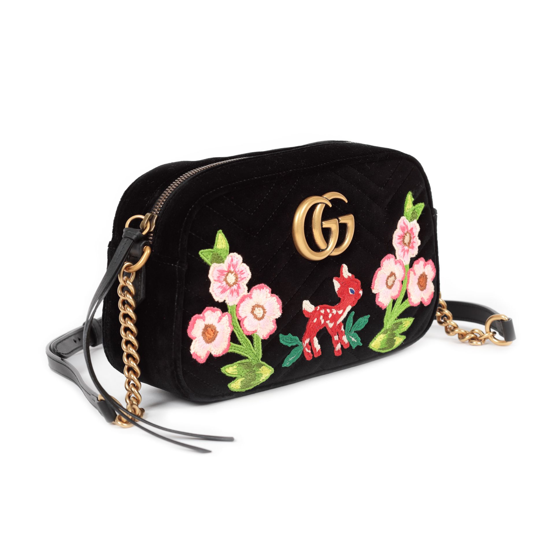 "Marmont Bambi" - Gucci bag, quilted velvet, black, embroidered elements - Image 2 of 4