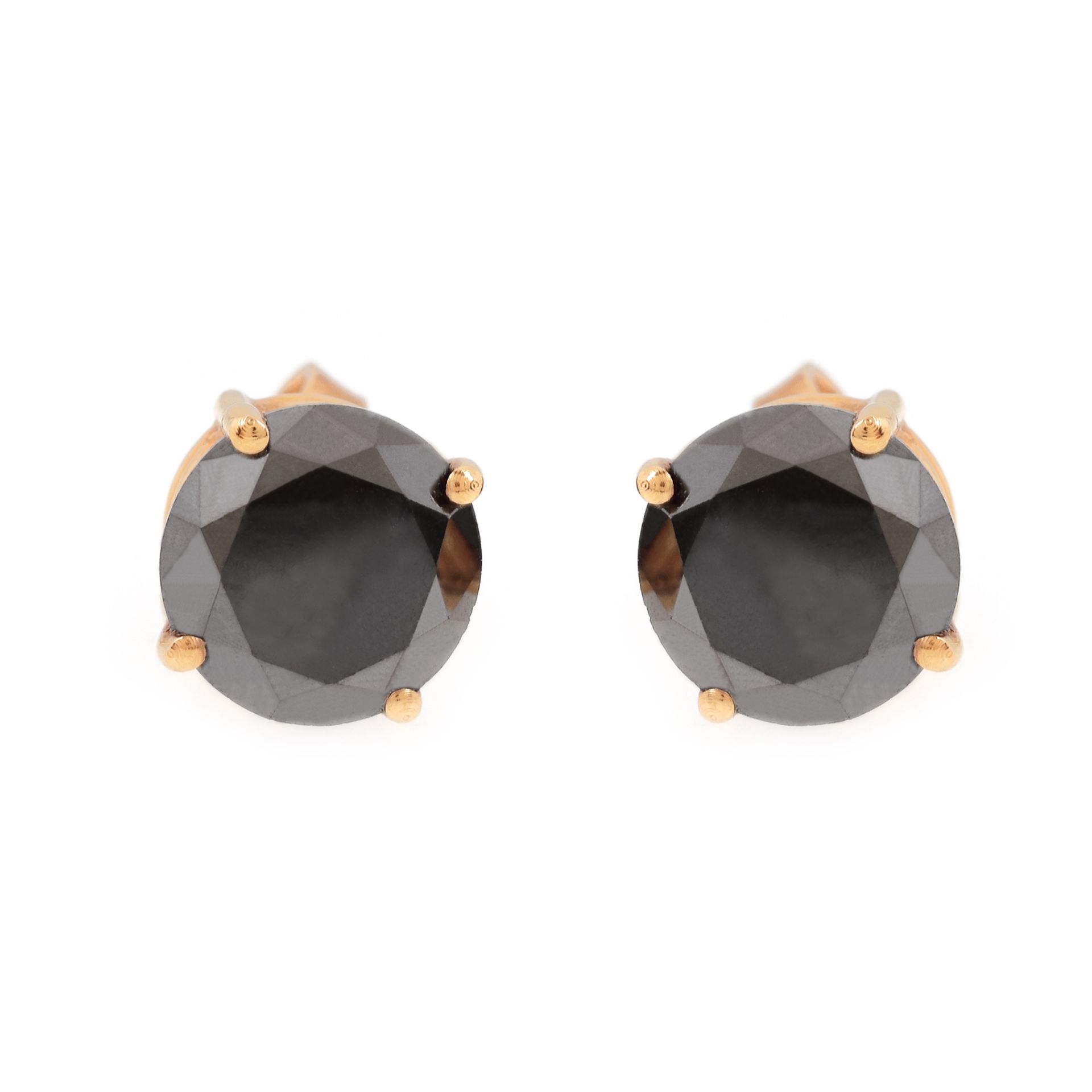 Gold earrings, decorated with black diamonds 