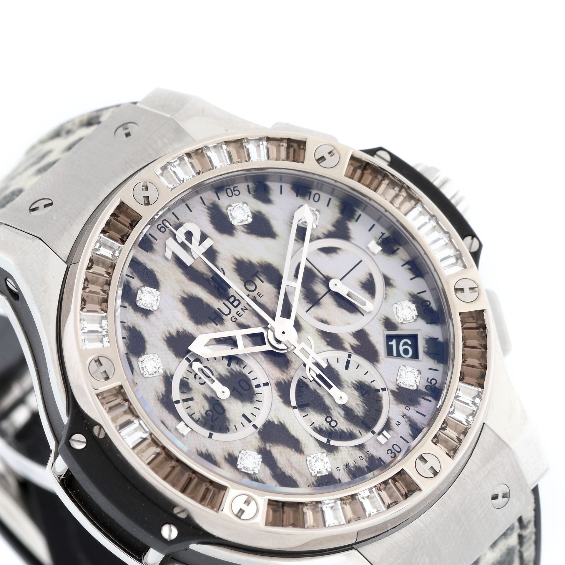 Hublot Big Bang Leopard wristwatch, white gold, steel, women, bezel with diamonds - Bild 3 aus 4