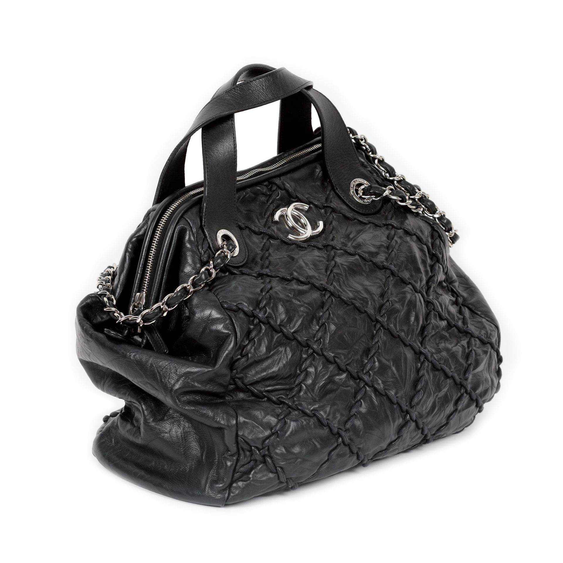 "Ultra Stitch Bowling Bag", Chanel bag, quilted leather, black, authenticity card and original cover - Image 2 of 4