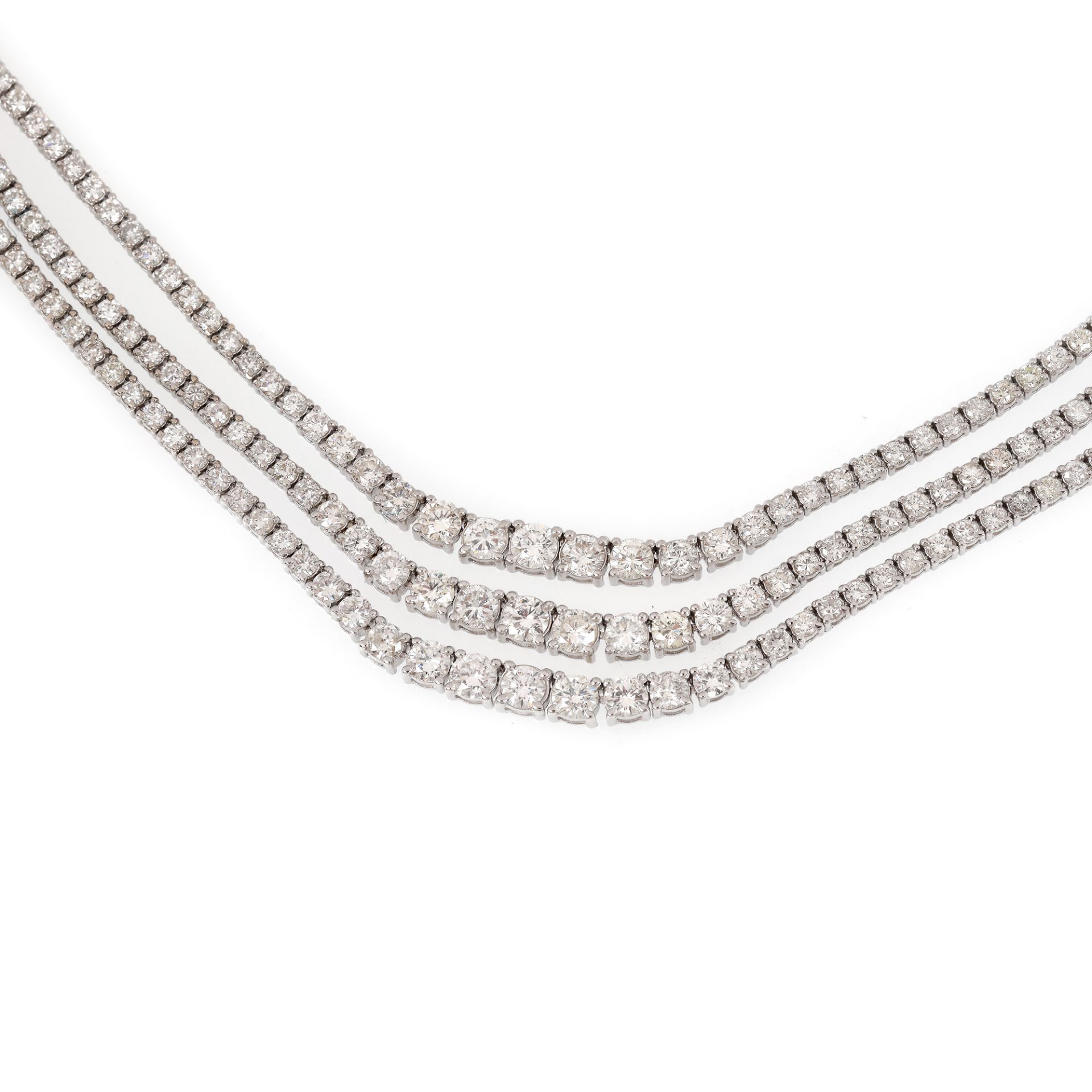 White gold necklace, decorated with three rows of diamonds - Image 2 of 3