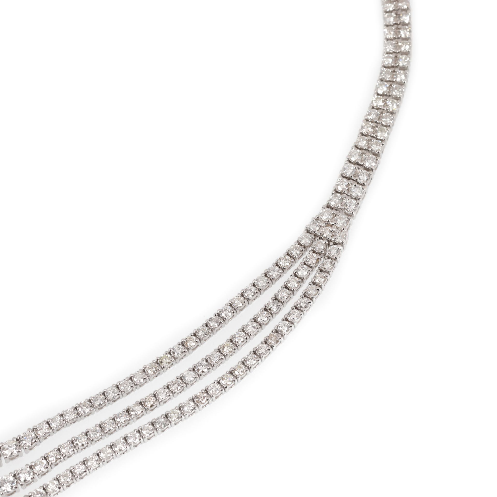 White gold necklace, decorated with three rows of diamonds - Image 3 of 3