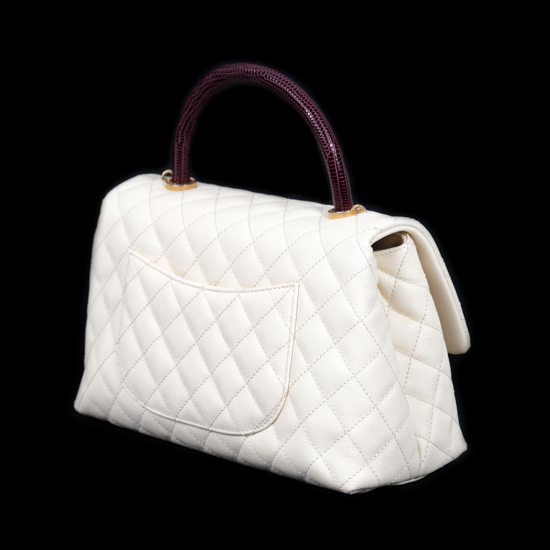 "Coco Handle Bag" - Chanel bag, quilted leather, white, lizard leather handle, burgundy - Image 9 of 11