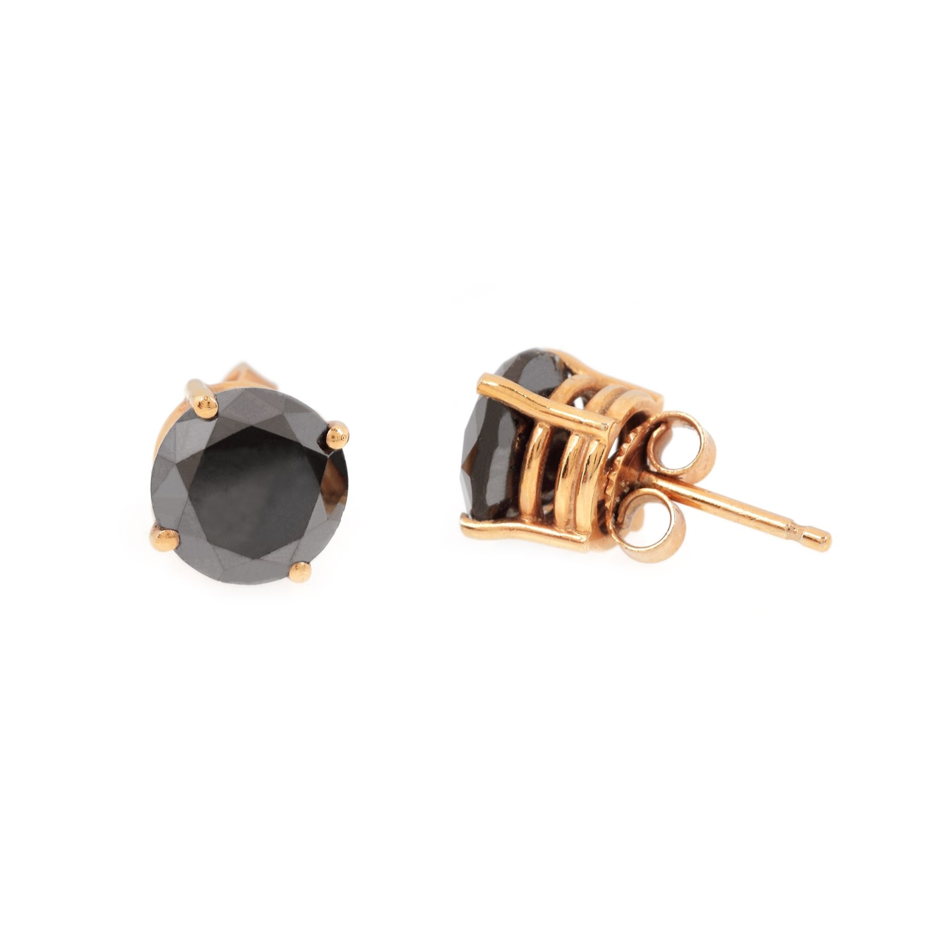 Gold earrings, decorated with black diamonds  - Bild 2 aus 2