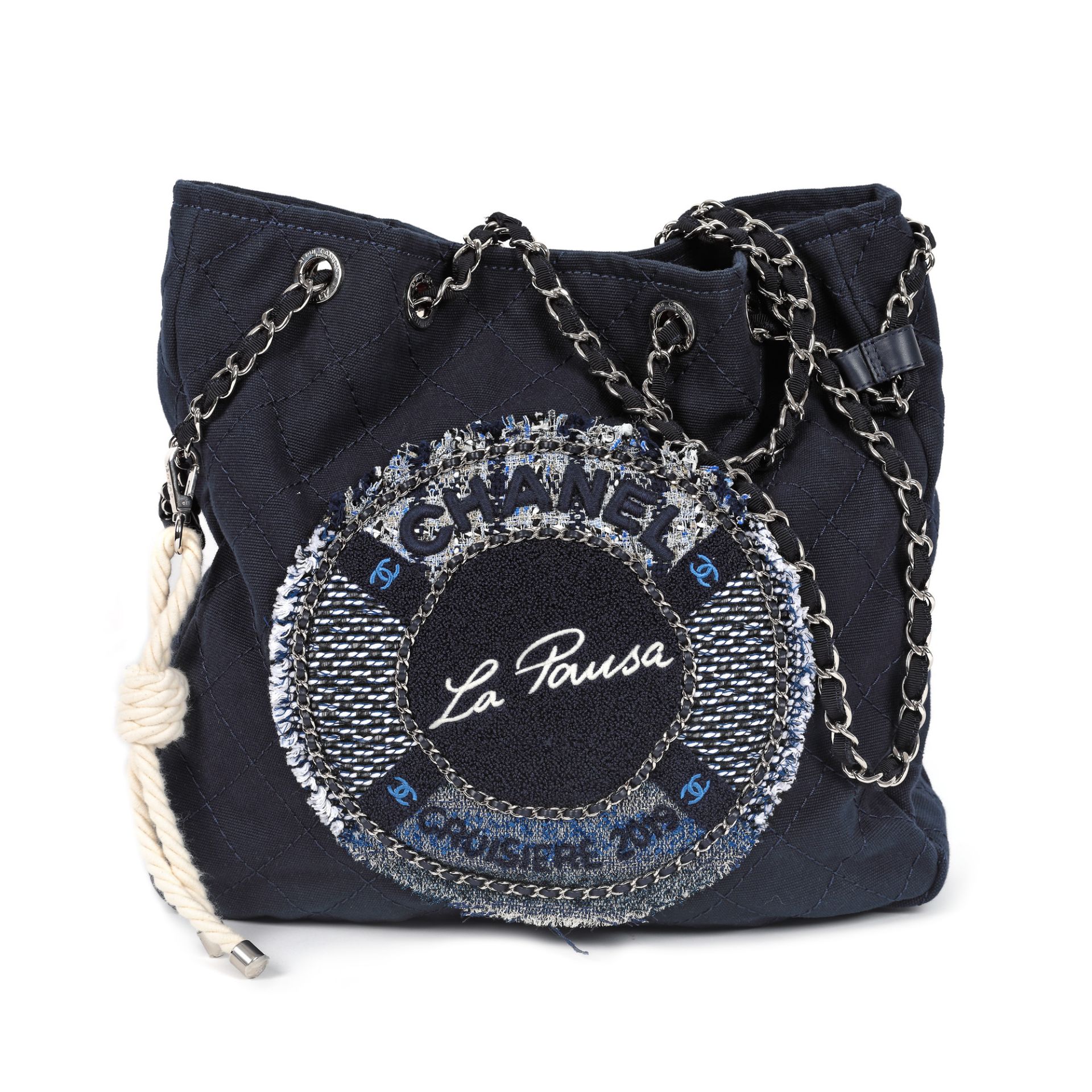 "La Pausa"- Chanel bag, quilted fabric, blue, authenticity card and original cover