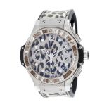 Hublot Big Bang Leopard wristwatch, white gold, steel, women, bezel with diamonds