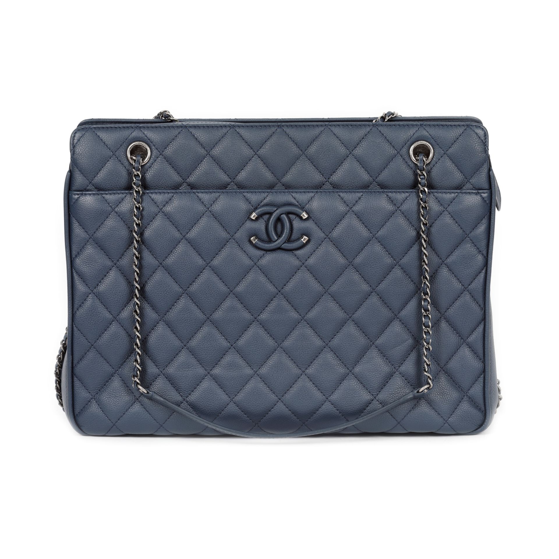 Chanel bag, quilted leather, blue, authenticity card and original cover