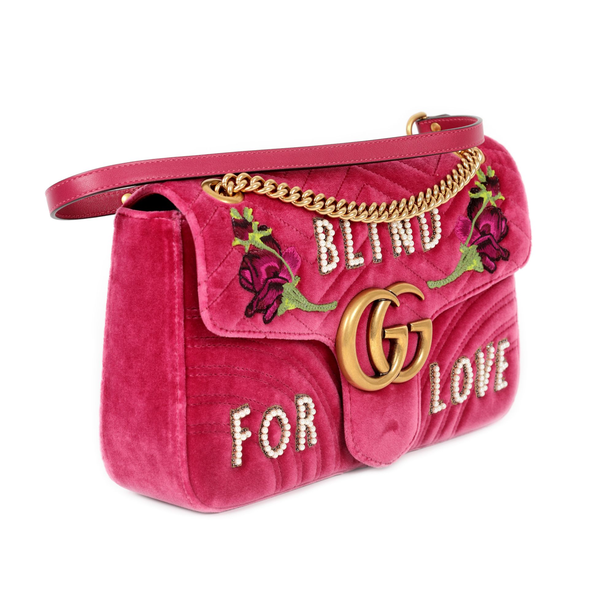 "Marmont Blind for Love" - Gucci bag, velvet, pink, decorated with flower embroidery - Image 2 of 3