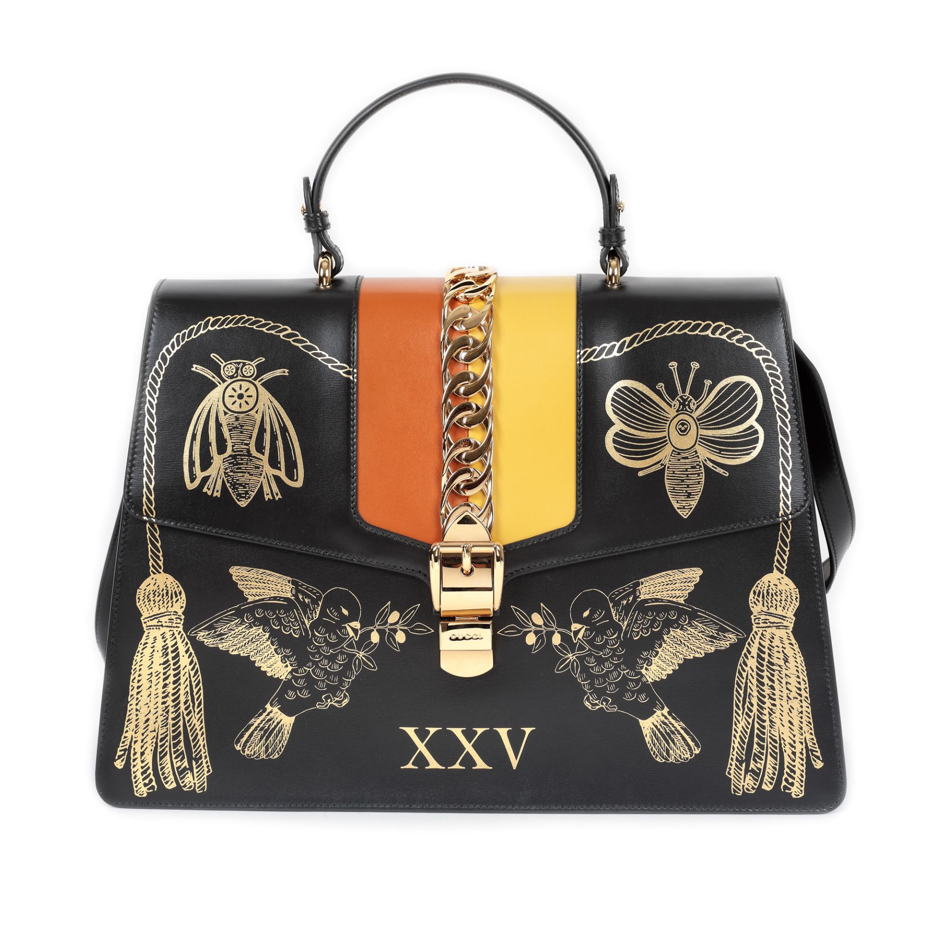 "Sylvie" - Gucci bag, leather, black, with birds and insects print