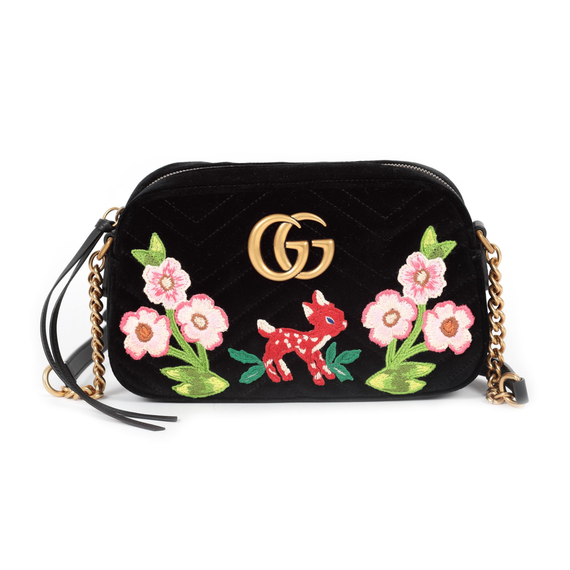 "Marmont Bambi" - Gucci bag, quilted velvet, black, embroidered elements