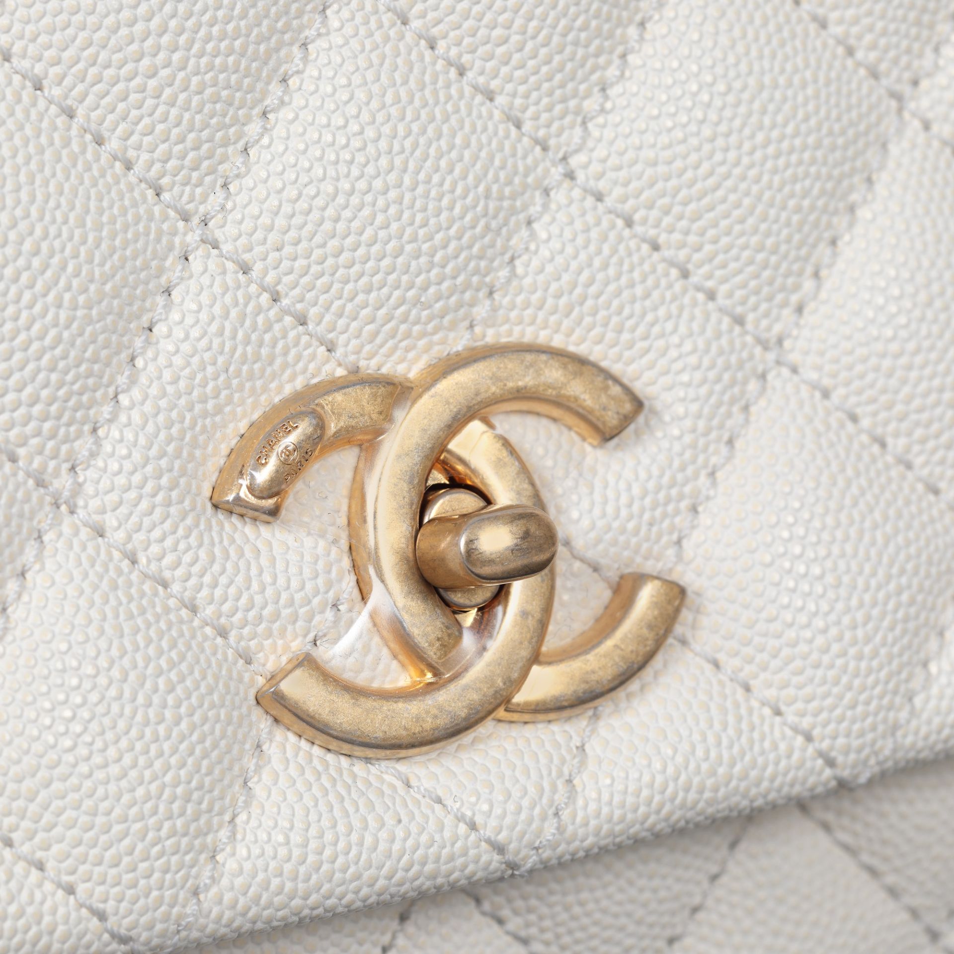 "Coco Handle Bag" - Chanel bag, quilted leather, white, lizard leather handle, burgundy - Image 2 of 11