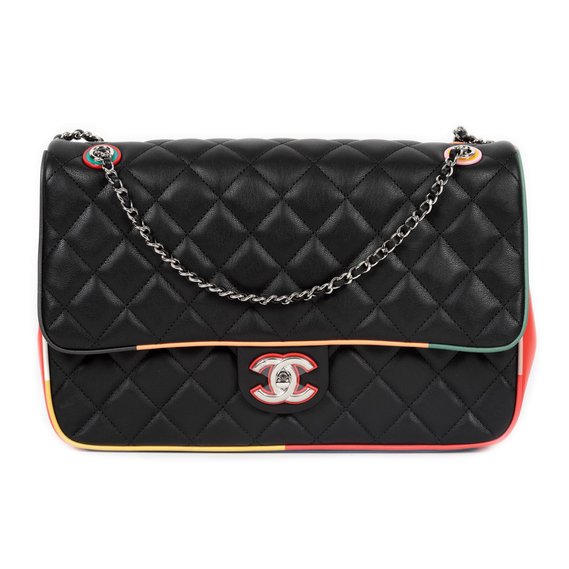 "Classic Flap Bag" - Chanel bag, quilted leather, black, with coloured resin details, authenticity c