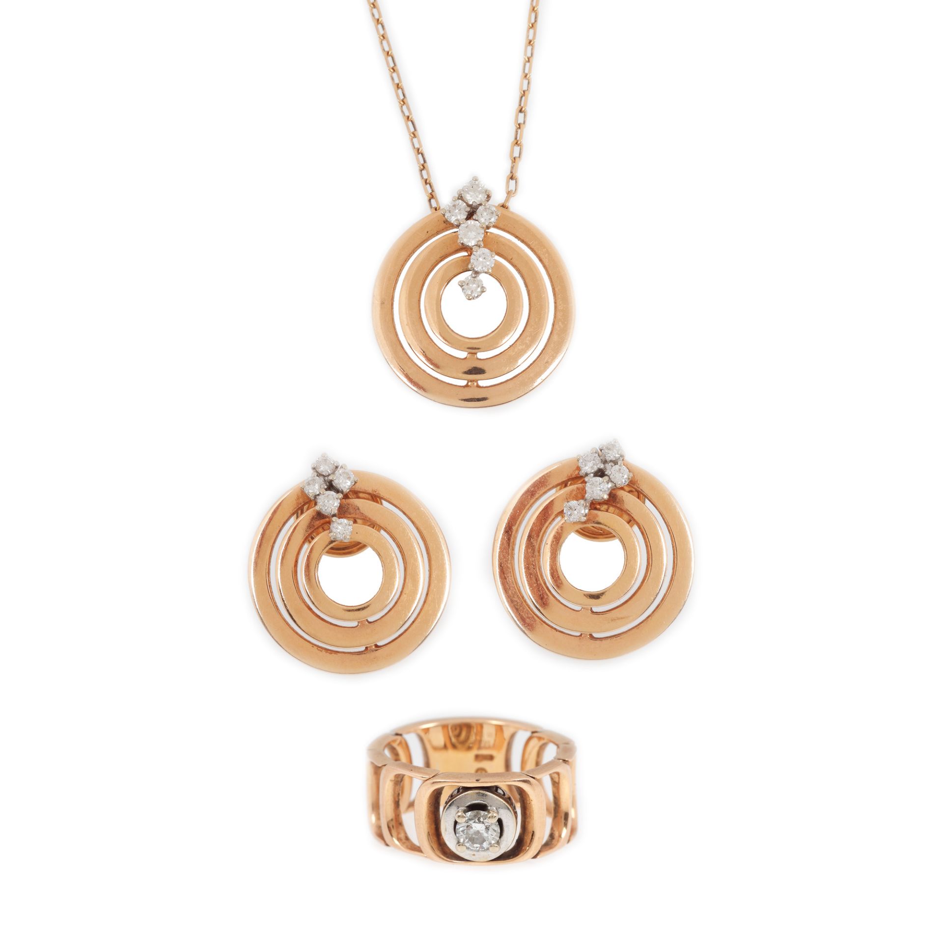 Damiani set, white and rose gold, decorated with diamonds