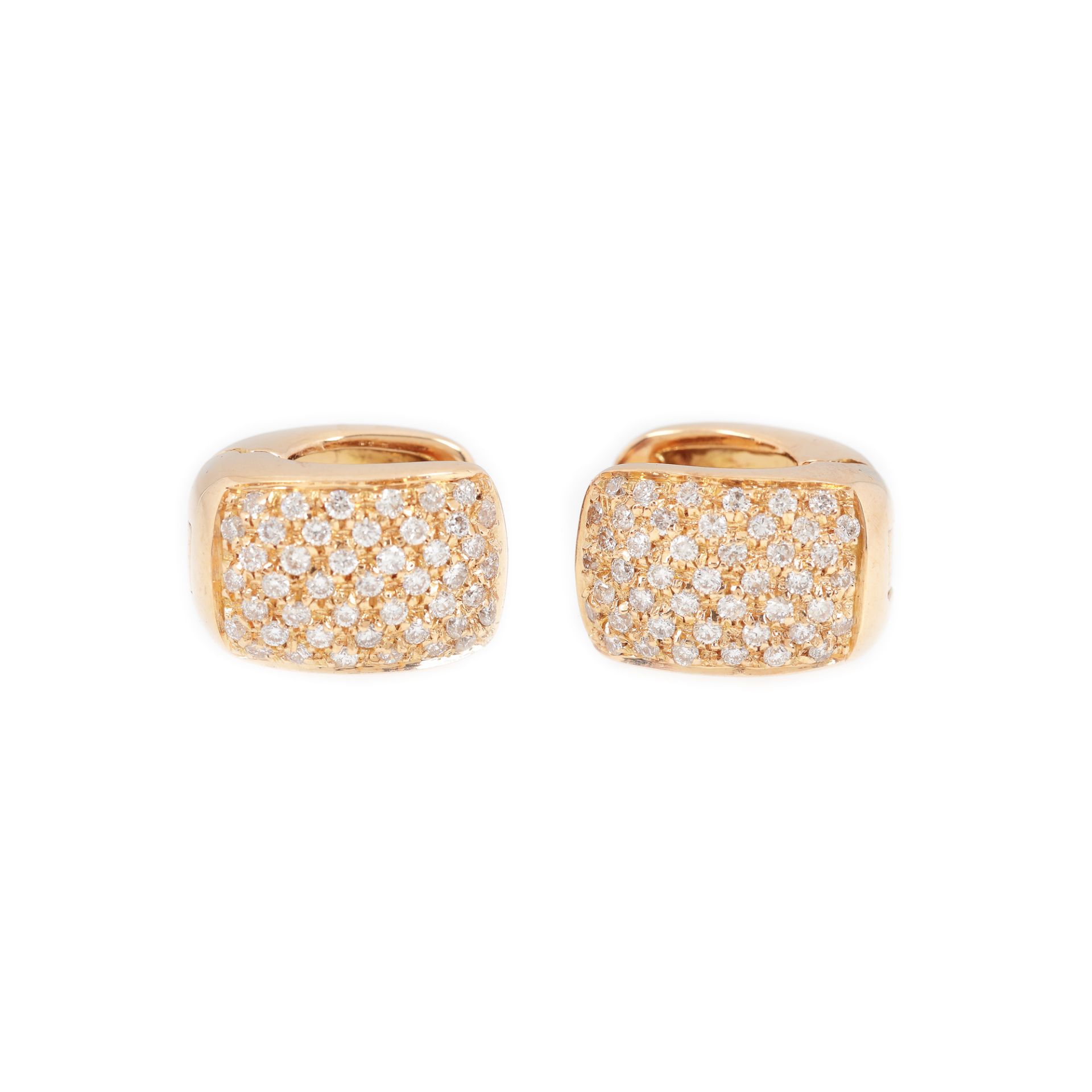 Gold earrings, paved with diamonds
