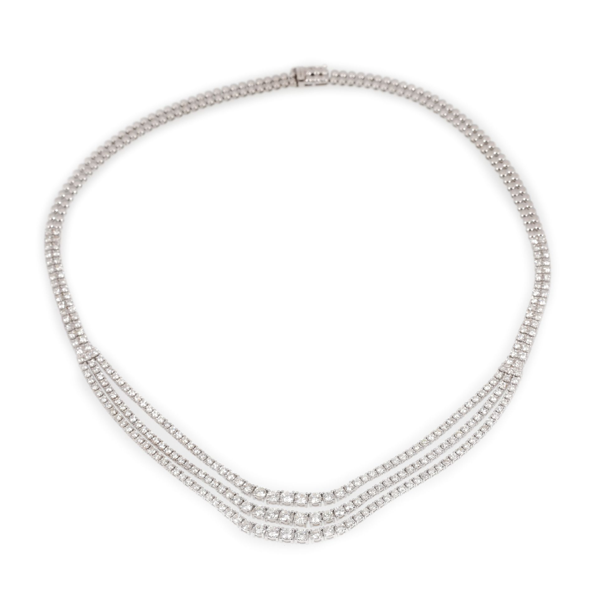 White gold necklace, decorated with three rows of diamonds